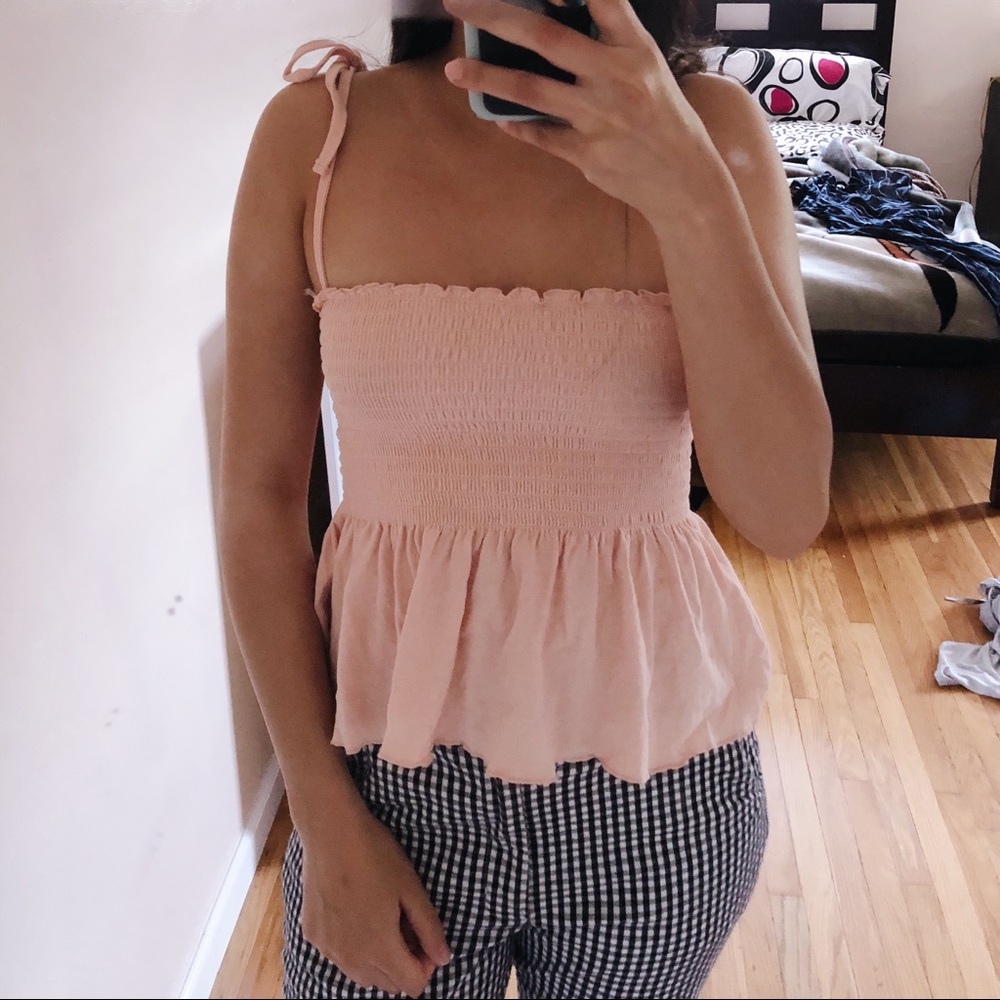 Pink Peplum Ribbed Crop Top